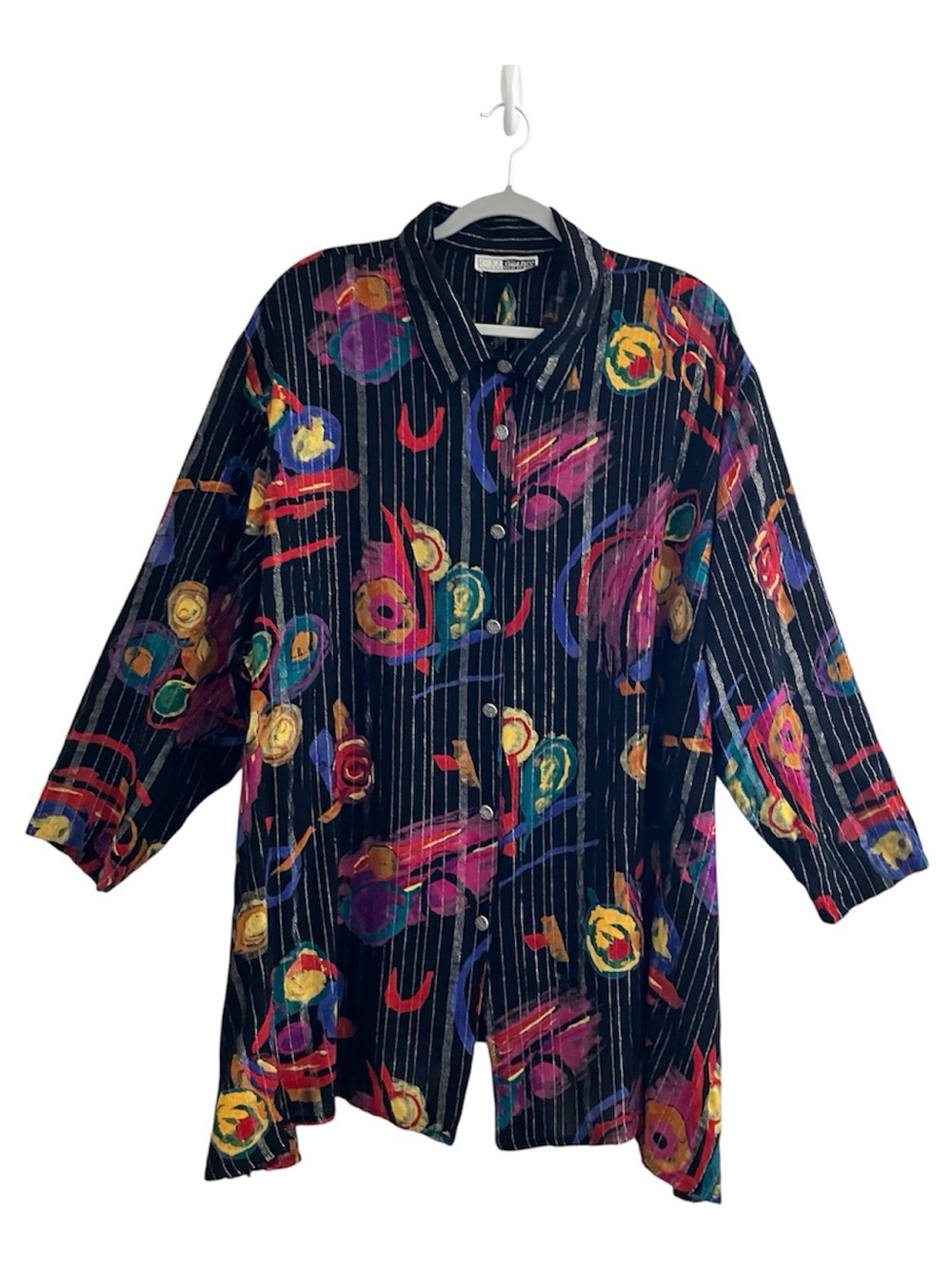C.M. Shapes Women’s Vintage Abstract Art Button Front Blouse Top Retro L/XL